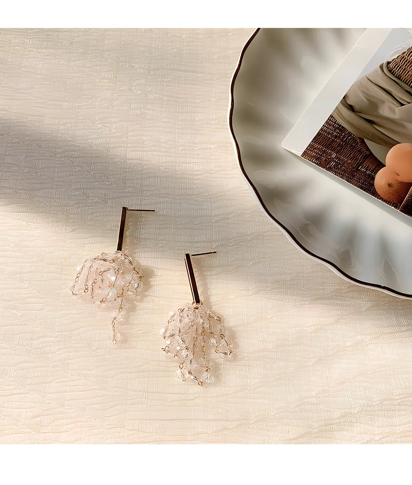 Gold crystal tassel grape earrings with 6cm geometric drop, electroplated alloy for women's wear