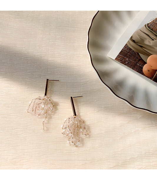 Gold crystal tassel grape earrings with 6cm geometric drop, electroplated alloy for women's wear