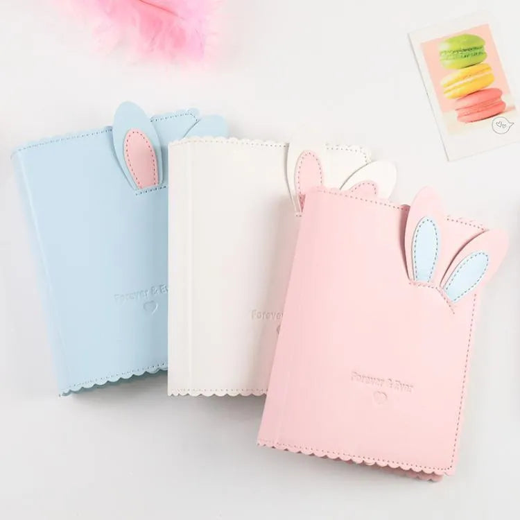Rabbit themed 3-inch mini photo album with 16 pages in pink, blue or white colour options