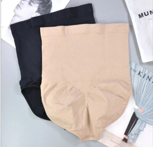 Breathable, high-waisted shaping panties in nude and black colors with a silicone design for a seamless, comfortable fit