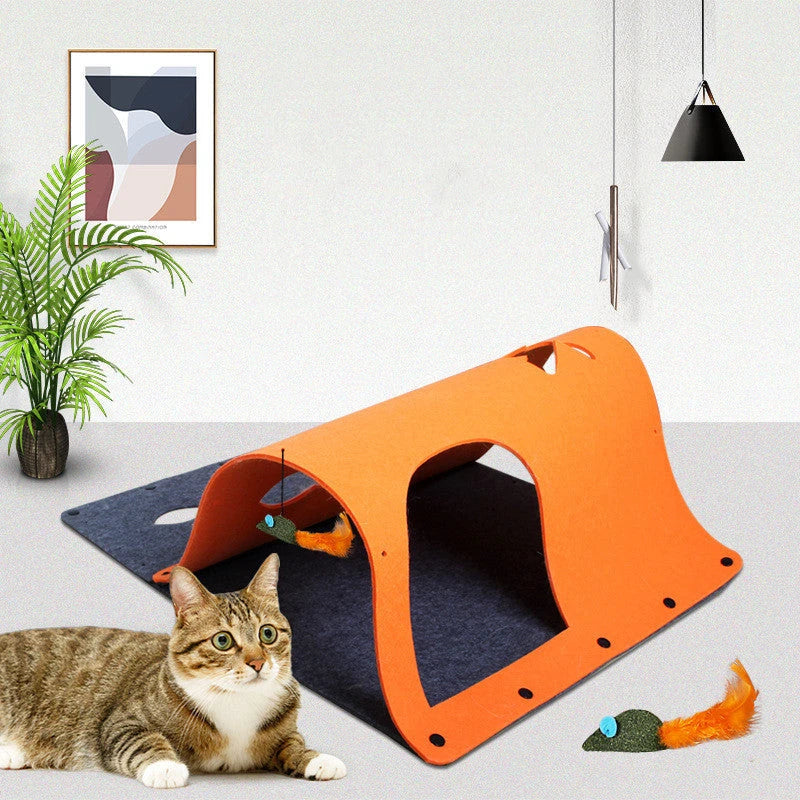 Versatile DIY cat tunnel toy made of soft, durable felt with multiple configuration options and interactive features for pets