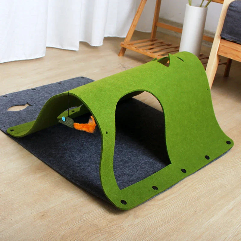 Versatile DIY cat tunnel toy made of soft, durable felt with multiple configuration options and interactive features for pets