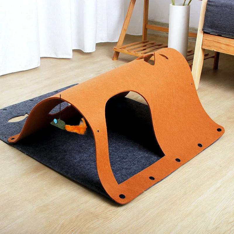 Versatile DIY cat tunnel toy made of soft, durable felt with multiple configuration options and interactive features for pets