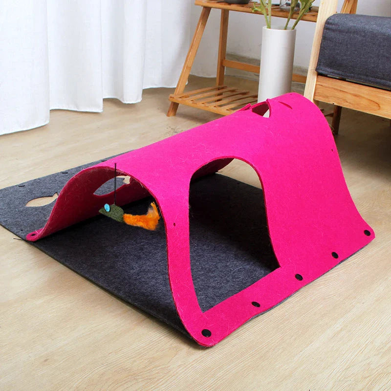 Versatile DIY cat tunnel toy made of soft, durable felt with multiple configuration options and interactive features for pets