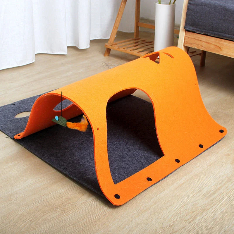 Versatile DIY cat tunnel toy made of soft, durable felt with multiple configuration options and interactive features for pets