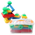 Rainbow coloured wooden Jenga style tower ring building blocks set for children