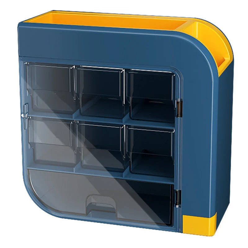 Wall-mounted kitchen organiser in blue or white for knives and condiments