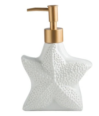 Starfish Shell Ceramic Soap Dispenser with embossed design and non-slip base