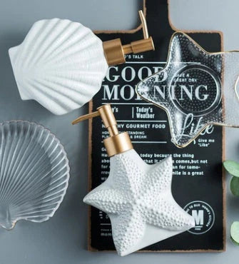 Starfish Shell Ceramic Soap Dispenser with embossed design and non-slip base