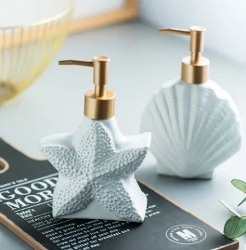 Starfish Shell Ceramic Soap Dispenser with embossed design and non-slip base