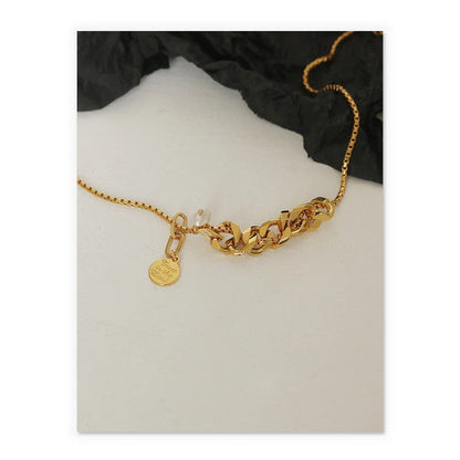 Hip-hop clavicle chain with real pearl pendant and gold plating, adjustable length