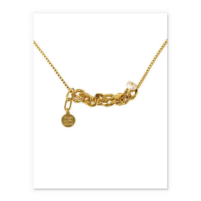 Hip-hop clavicle chain with real pearl pendant and gold plating, adjustable length