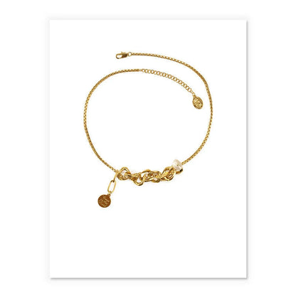 Hip-hop clavicle chain with real pearl pendant and gold plating, adjustable length
