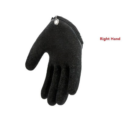 Purple anti-slip fishing gloves with latex coating and magnetic clip for puncture protection in left or right hand, 25cm length