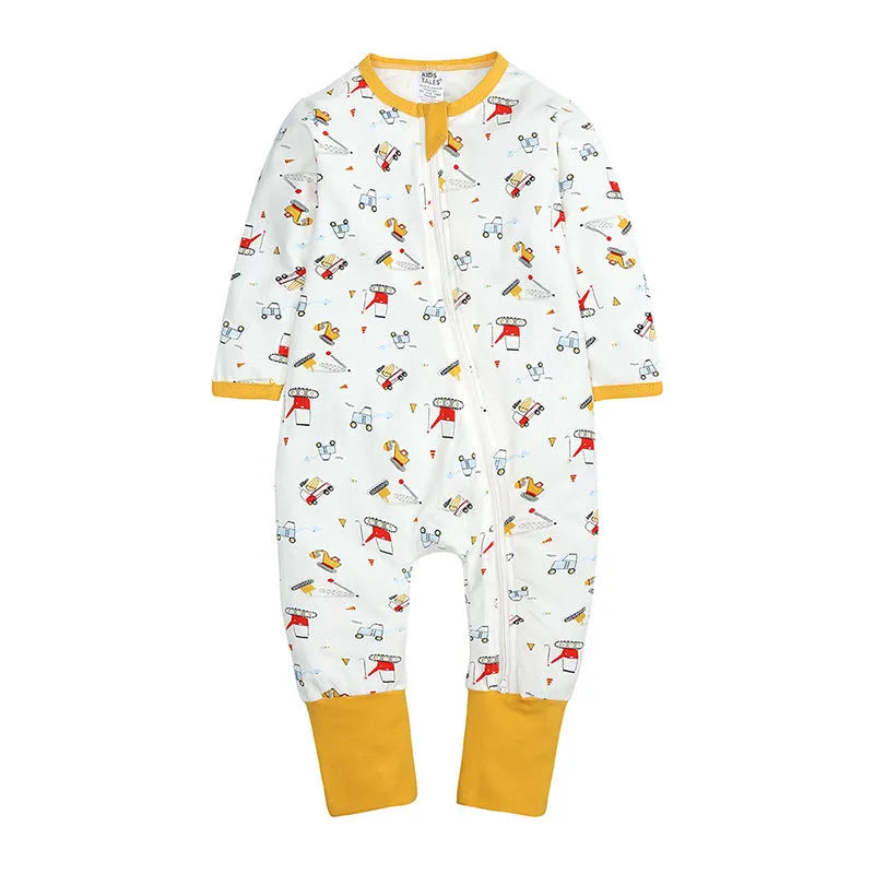 Yellow cotton long sleeve zip-up baby onesie romper for newborns and toddlers