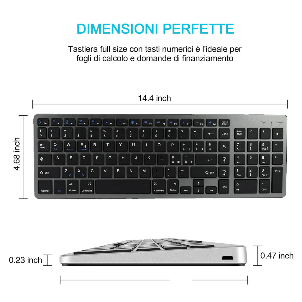 Ultra-thin white Bluetooth keyboard for tablets and mobile phones showing 104 keys.