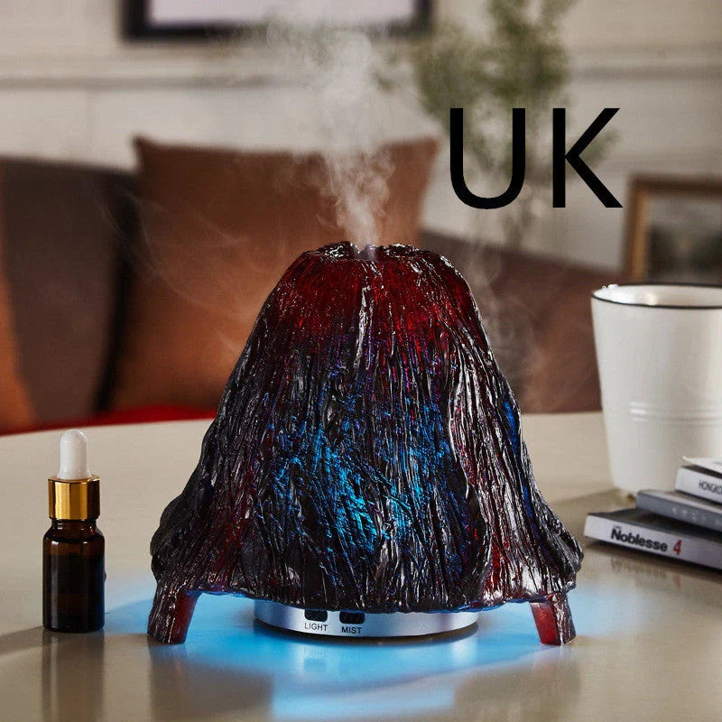 Ultrasonic aroma diffuser with volcano design and colourful night light on desk