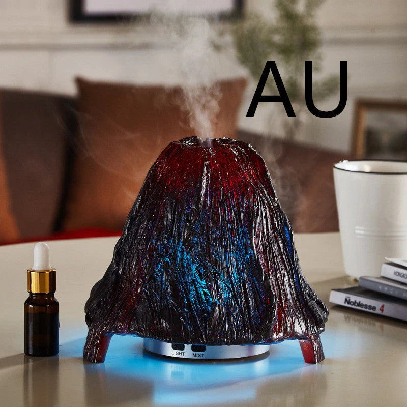 Ultrasonic aroma diffuser with volcano design and colourful night light on desk