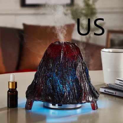 Ultrasonic aroma diffuser with volcano design and colourful night light on desk
