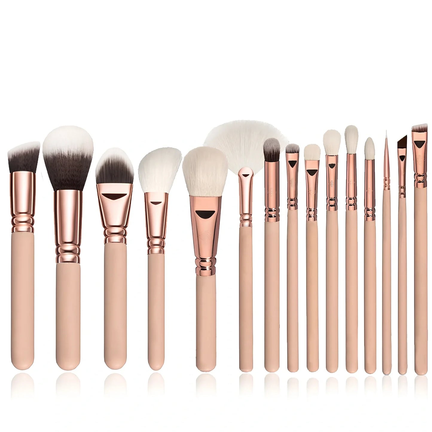 15-piece rose gold makeup brush set in pink with wooden 22cm handles and 3cm nylon wool bristles, optional storage bag
