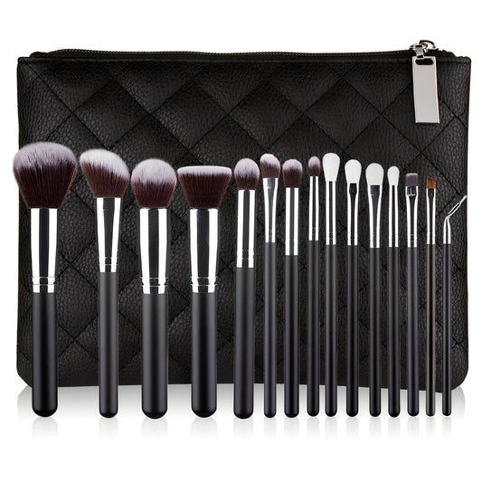 15-piece rose gold makeup brush set in pink with wooden 22cm handles and 3cm nylon wool bristles, optional storage bag