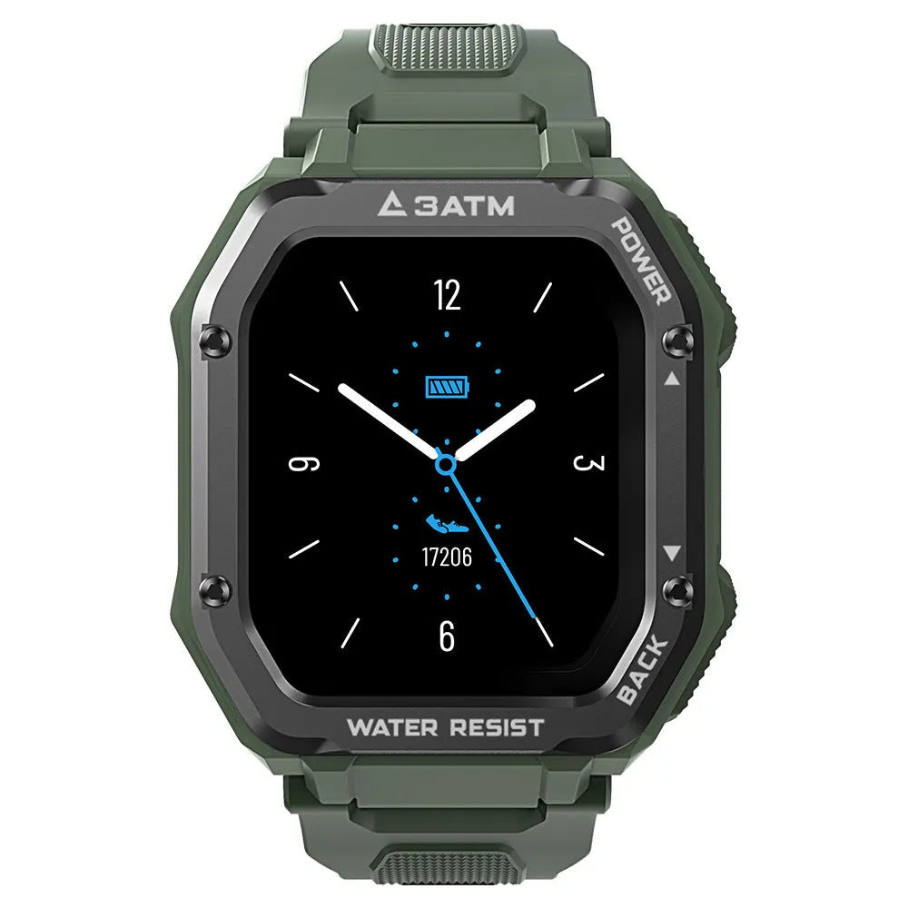 Rugged outdoor smartwatch with 1.69-inch screen showing sports modes on silicone wristband