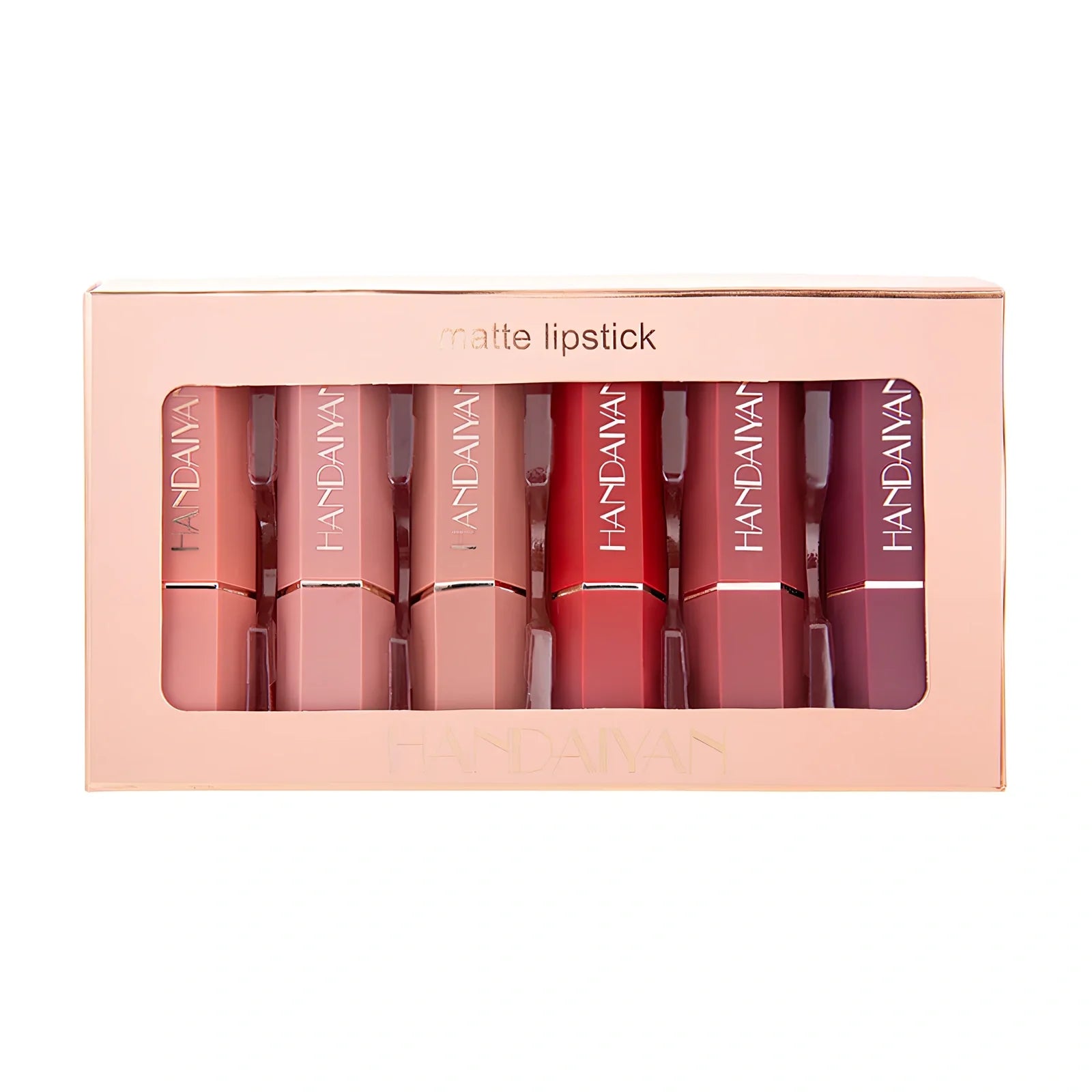 6-colour matte non-stick lipstick set in 18.5 cm gift box, each tube 2.5x2.1x8.2 cm, total 113g