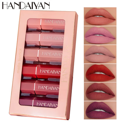 6-colour matte non-stick lipstick set in 18.5 cm gift box, each tube 2.5x2.1x8.2 cm, total 113g