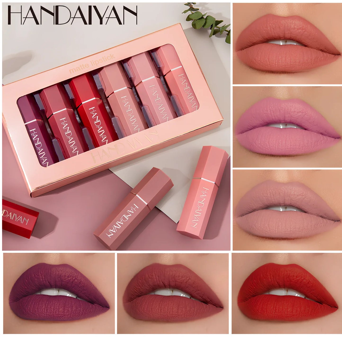 6-colour matte non-stick lipstick set in 18.5 cm gift box, each tube 2.5x2.1x8.2 cm, total 113g