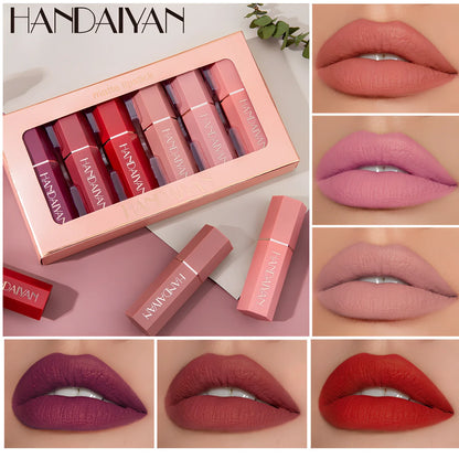 6-colour matte non-stick lipstick set in 18.5 cm gift box, each tube 2.5x2.1x8.2 cm, total 113g