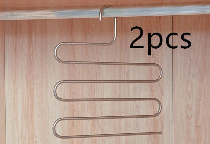 Premium stainless steel pants organizer with innovative S-shaped design for compact and tidy wardrobe storage