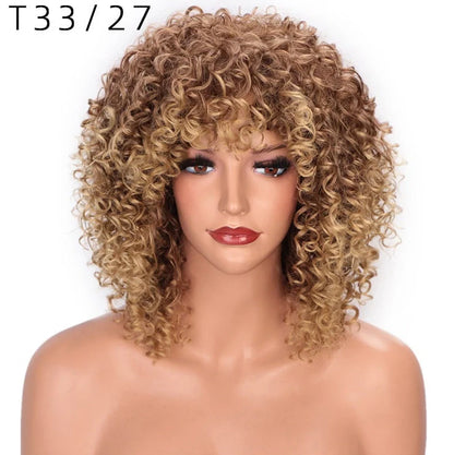 African small curly wig with 40cm length and European-American style curls, featuring Qi bangs