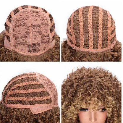 African small curly wig with 40cm length and European-American style curls, featuring Qi bangs