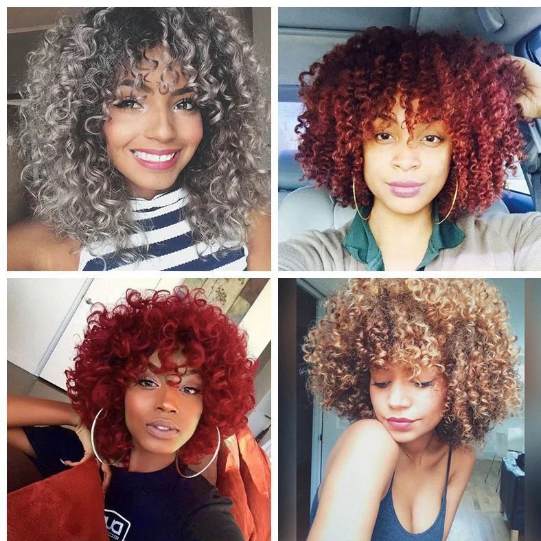 African small curly wig with 40cm length and European-American style curls, featuring Qi bangs