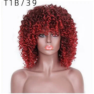African small curly wig with 40cm length and European-American style curls, featuring Qi bangs