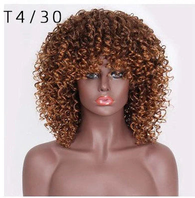 African small curly wig with 40cm length and European-American style curls, featuring Qi bangs