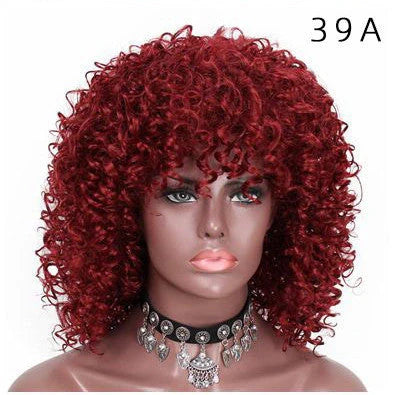 African small curly wig with 40cm length and European-American style curls, featuring Qi bangs