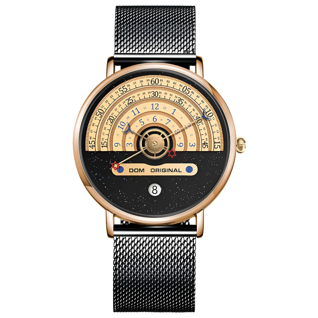 Men's gold and silver sports quartz watch with 40mm alloy case and choice of stainless steel or leather strap.