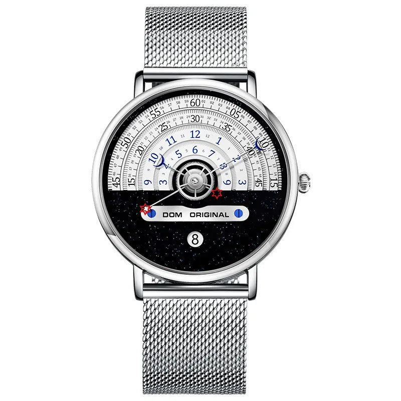 Men's gold and silver sports quartz watch with 40mm alloy case and choice of stainless steel or leather strap.