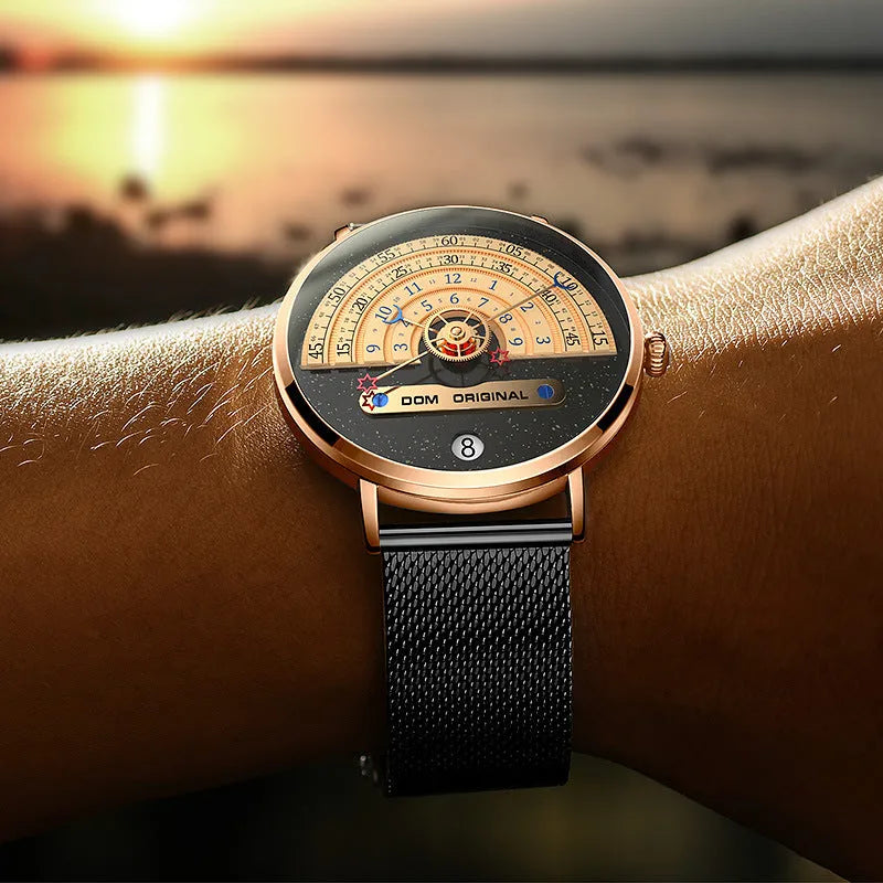 Men's gold and silver sports quartz watch with 40mm alloy case and choice of stainless steel or leather strap.