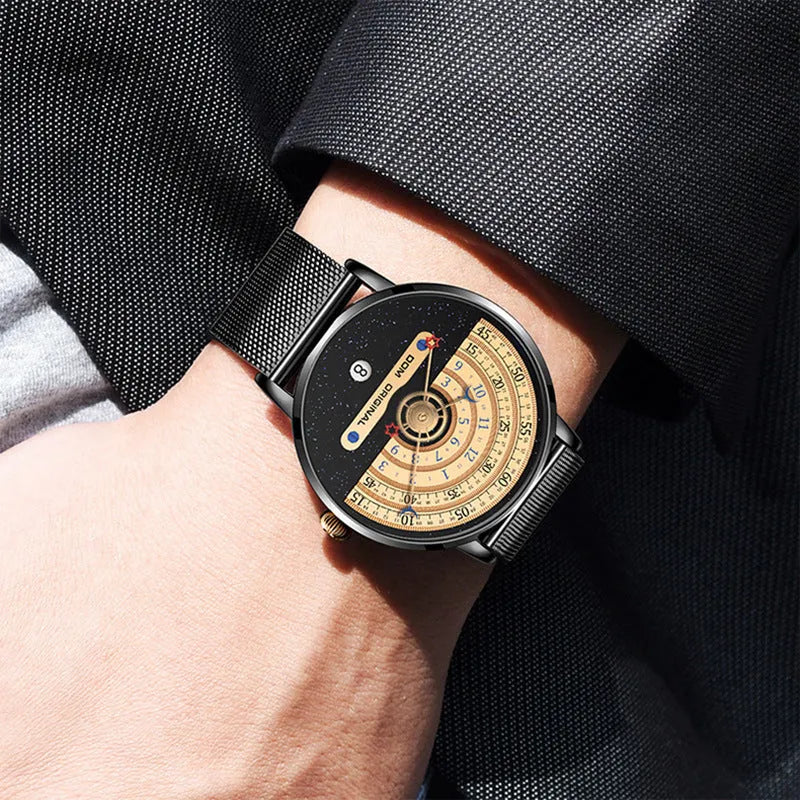 Men's gold and silver sports quartz watch with 40mm alloy case and choice of stainless steel or leather strap.