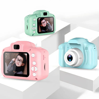 Blue children's HD digital waterproof camera, 80x60mm size, 2.3-inch screen, 65g weight for kids' outdoor photography