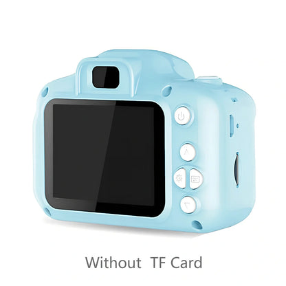 Blue children's HD digital waterproof camera, 80x60mm size, 2.3-inch screen, 65g weight for kids' outdoor photography
