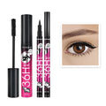 Eyeliner and mascara combo set in black, available in red, blue, or purple suit options