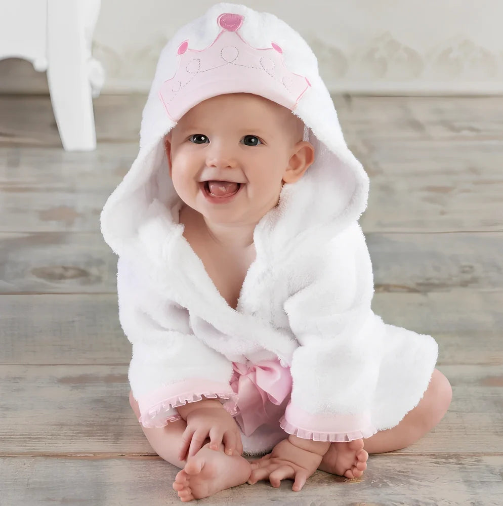 Children's hooded absorbent bathrobe in mouse pattern, cotton fabric, size S 47cm length for 0-18 months