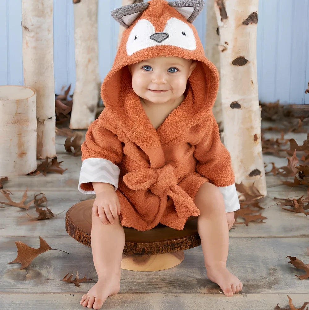 Children's hooded absorbent bathrobe in mouse pattern, cotton fabric, size S 47cm length for 0-18 months