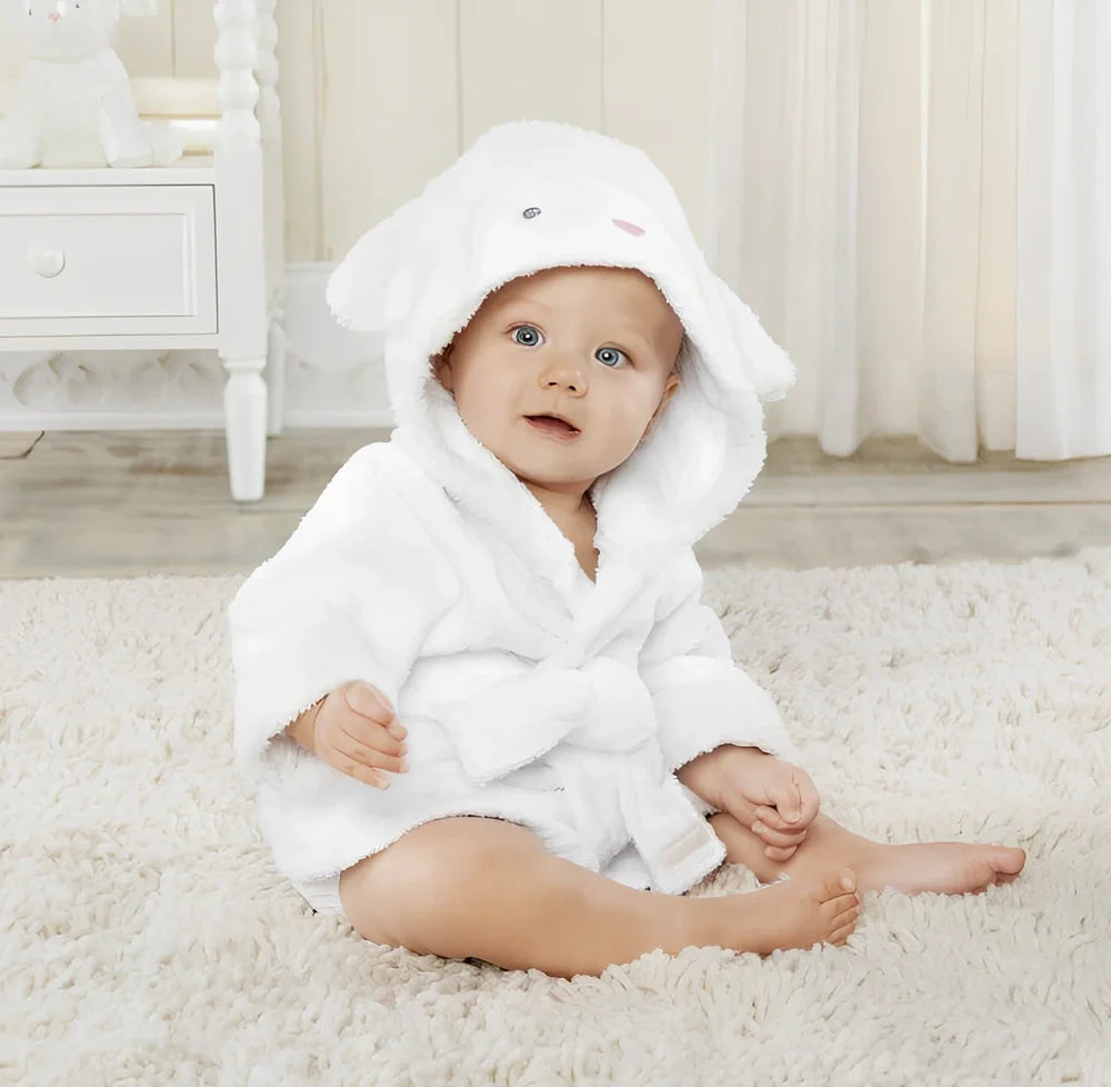 Children's hooded absorbent bathrobe in mouse pattern, cotton fabric, size S 47cm length for 0-18 months