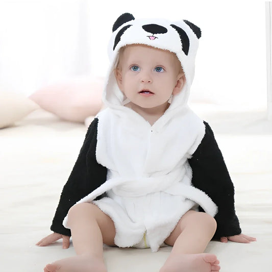 Children's hooded absorbent bathrobe in mouse pattern, cotton fabric, size S 47cm length for 0-18 months