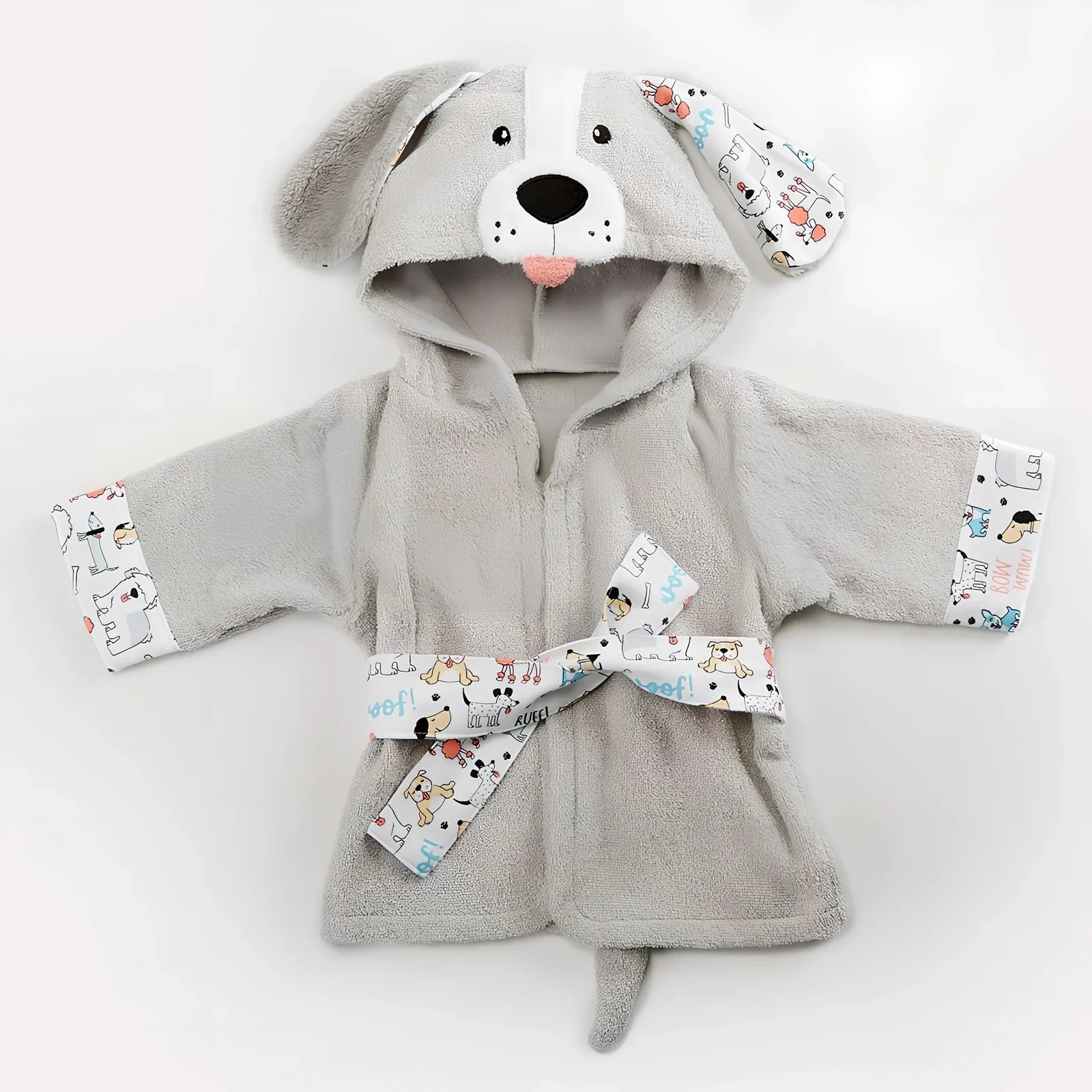 Children's hooded absorbent bathrobe in mouse pattern, cotton fabric, size S 47cm length for 0-18 months