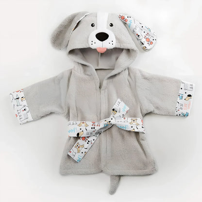 Children's hooded absorbent bathrobe in mouse pattern, cotton fabric, size S 47cm length for 0-18 months